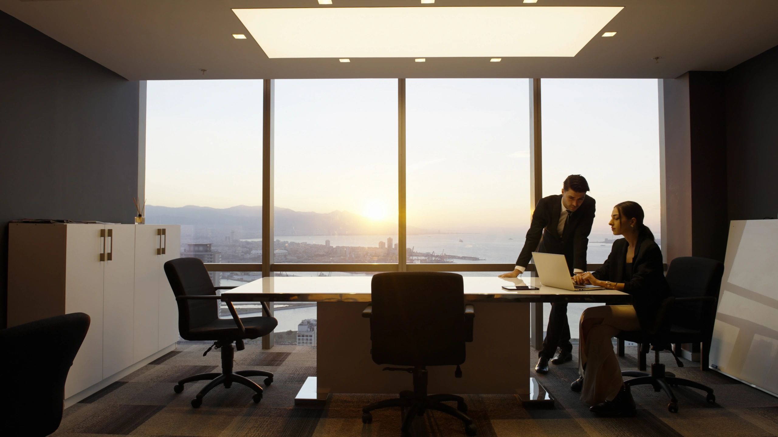 Professionals collaborating in a modern office