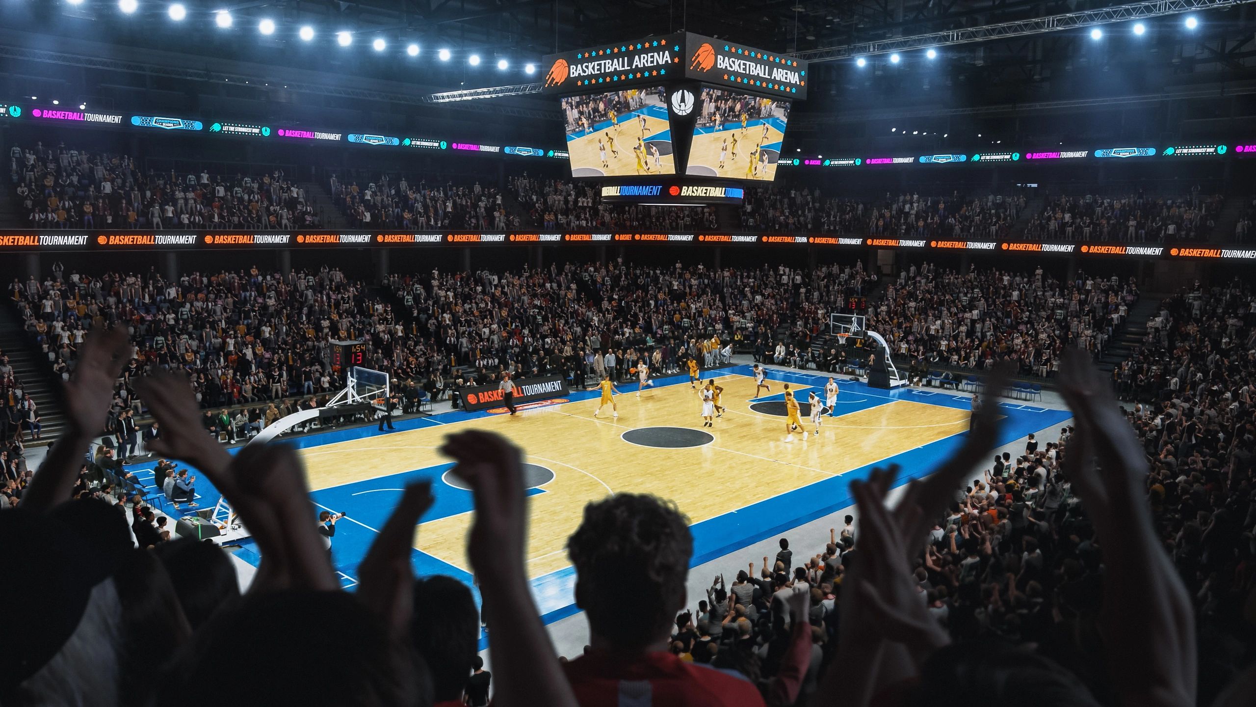 Fans cheering during a basketball championship game