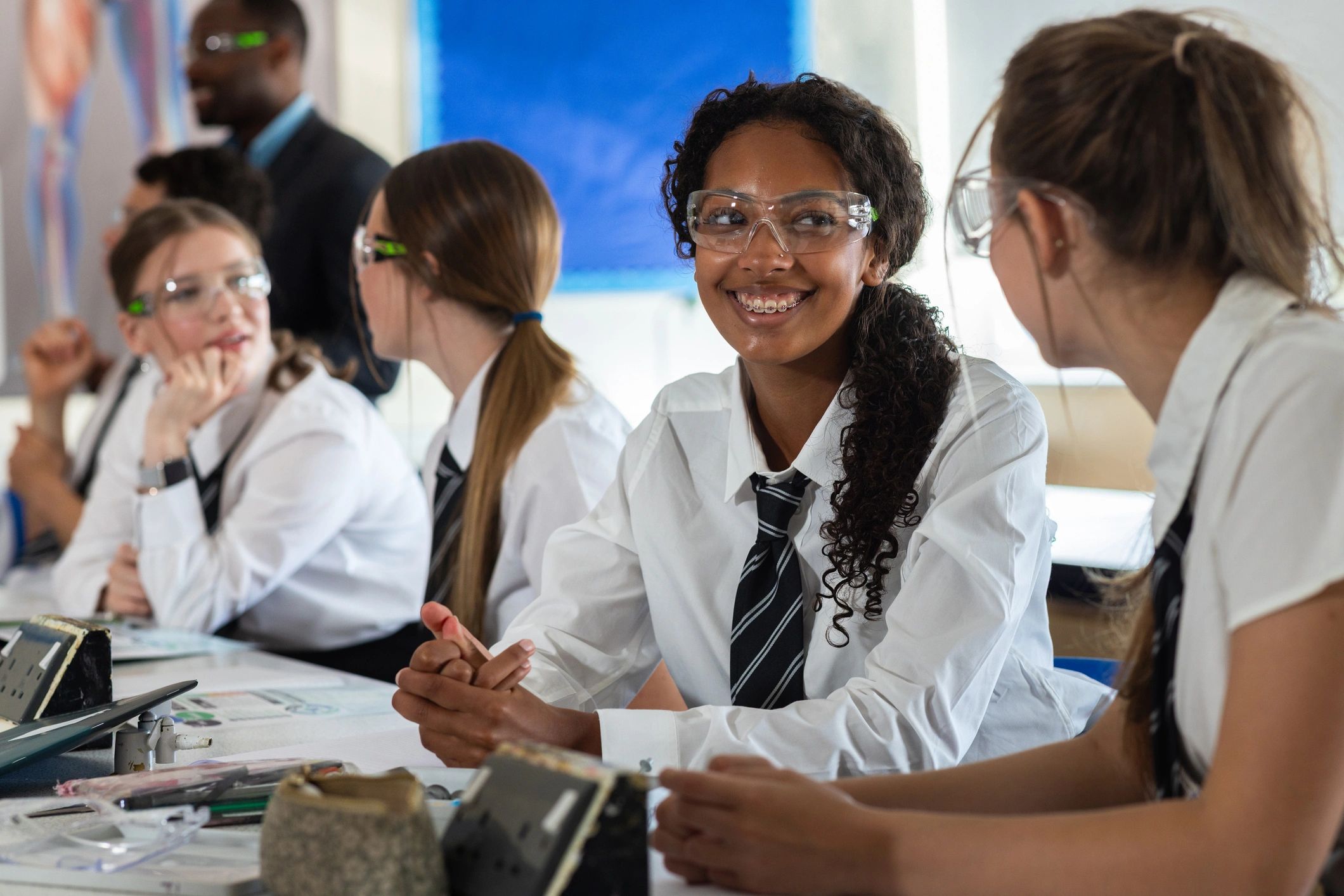Students collaborating in a science classroom