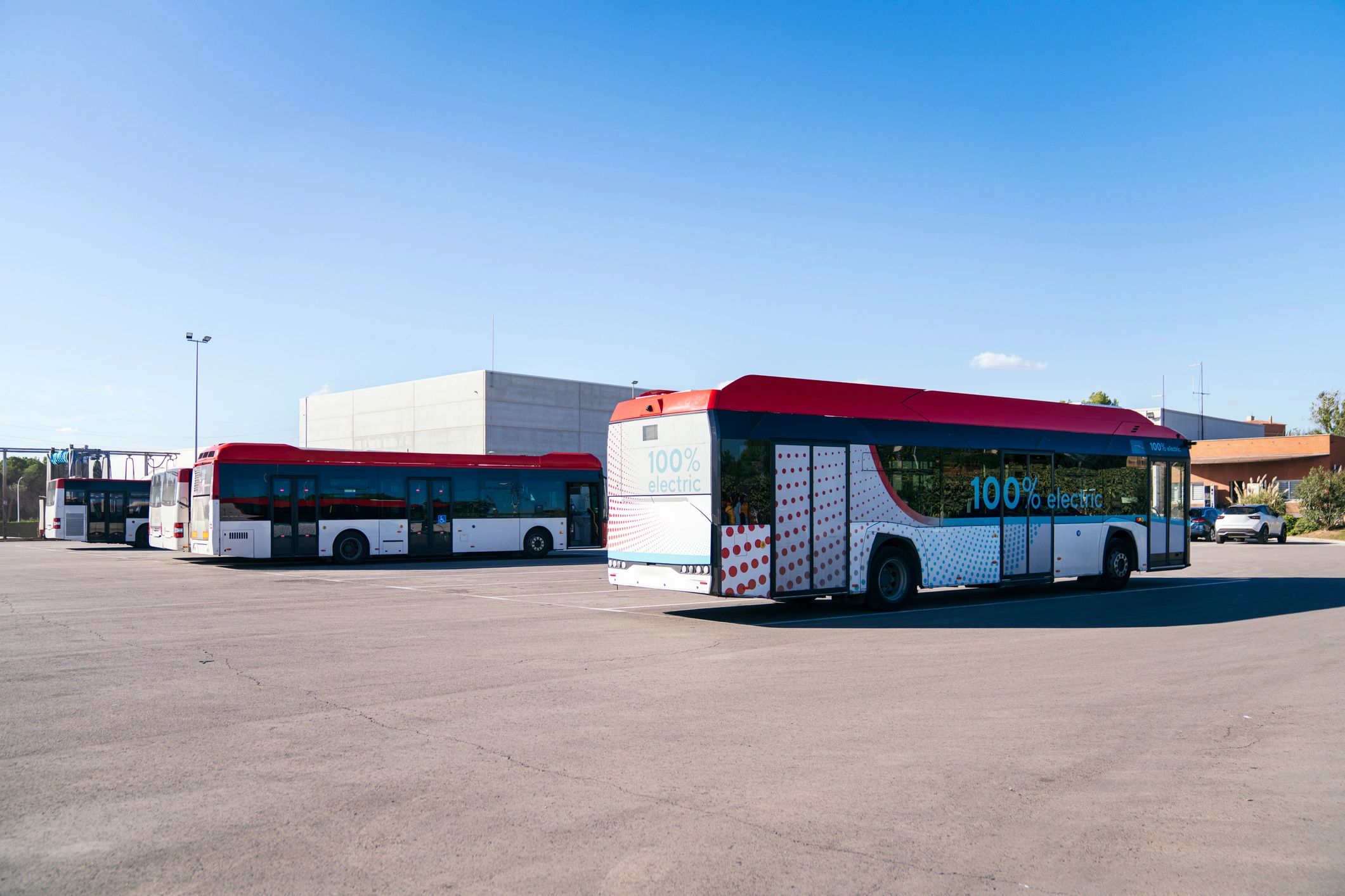 Electric city buses at a depot