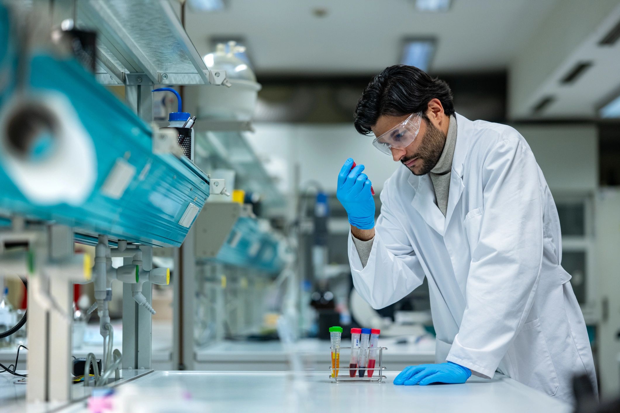 Scientist examining samples in a modern laboratory
