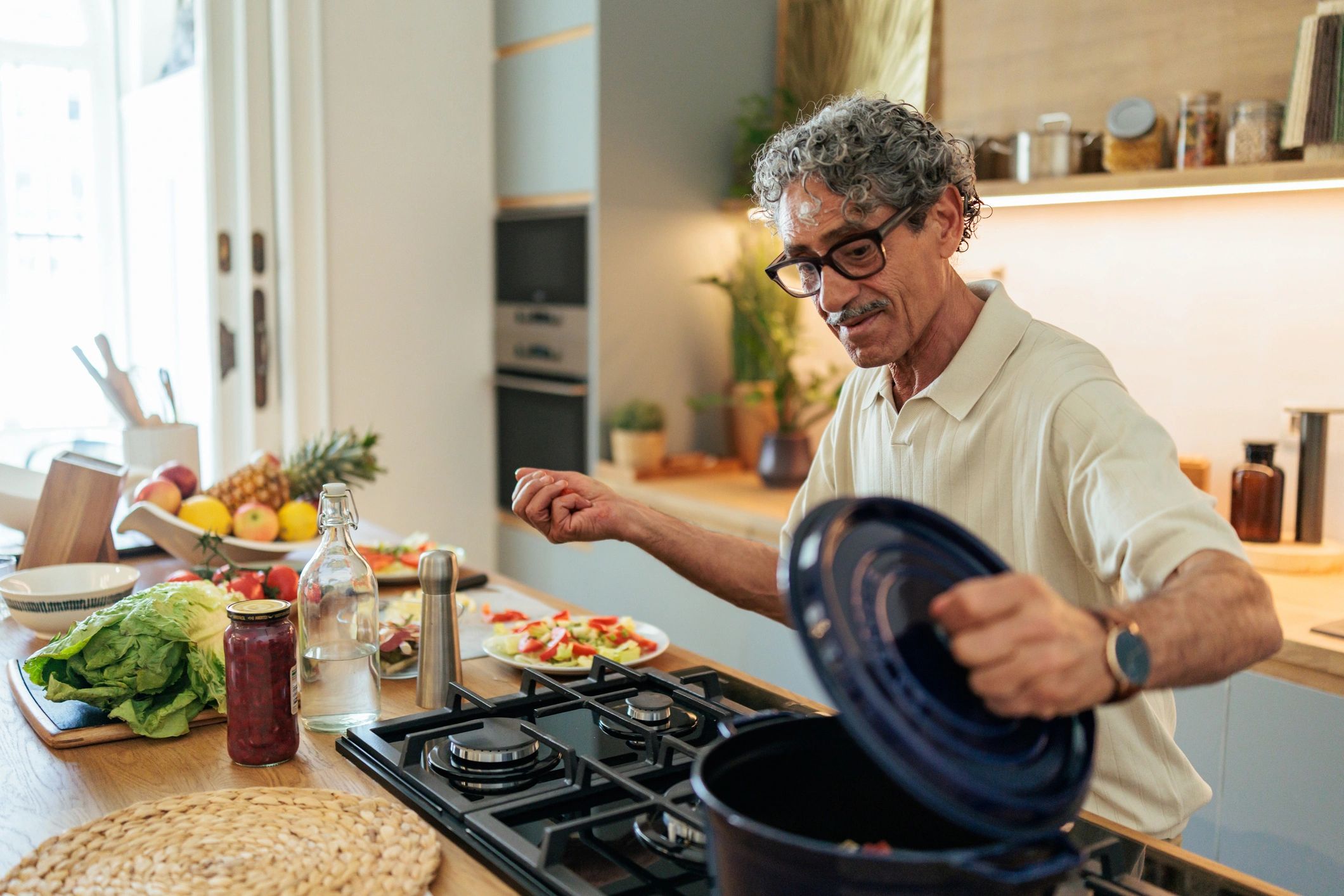 Cooking a meal in a modern home kitchen