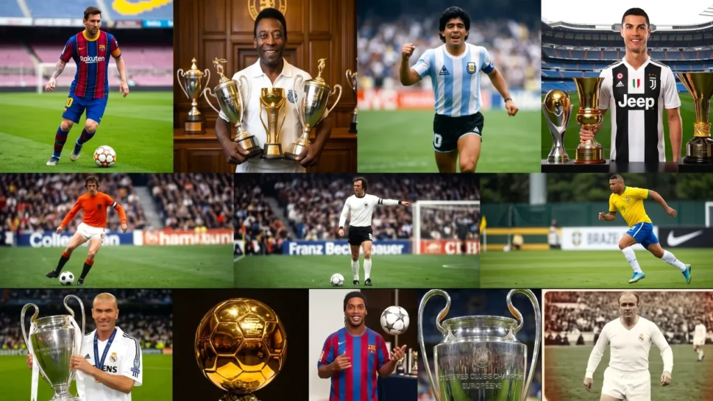 Greatest soccer players of all time including Messi, Pelé, Maradona and Ronaldo
